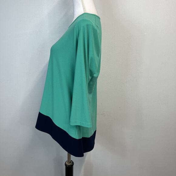 Susan Graver Top Blouse Tunic size Small Green Navy Blue Stretch Career Church - Picture 5 of 7